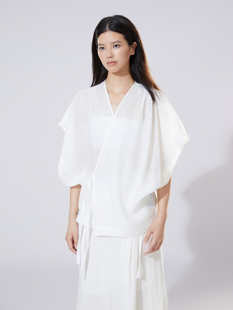 新中式绑带衬衫女夏季上衣 - 女装衬衫 - 其他材质 黑色