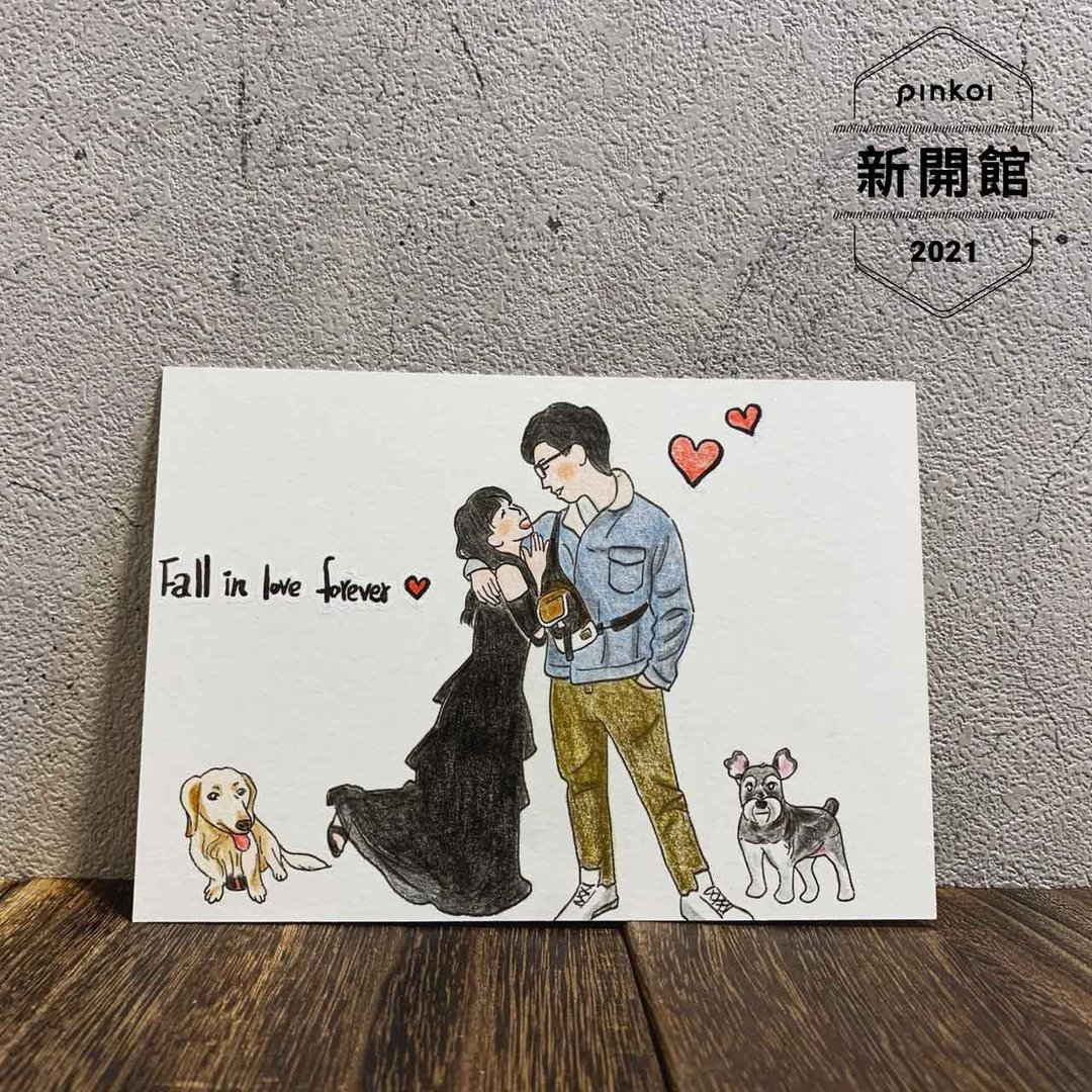 定制化  手绘  明信片  似颜绘  人像画  色铅笔 礼物 情侣 宠物 - 卡片/明信片 - 棉 白色