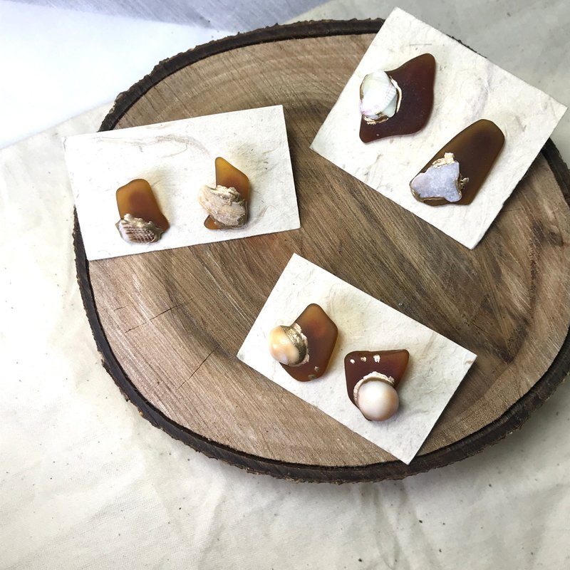 【SISIRE |永续珠宝】海玻璃耳环 海玻璃饰品 永续饰品 海洋饰品 - 耳环/耳夹 - 玻璃 咖啡色