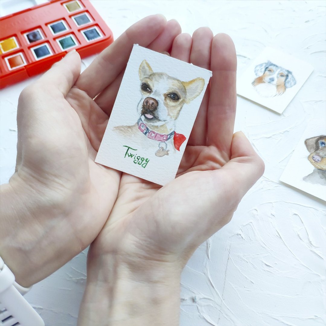 Customized watercolor mini pet portrait illustration, 宠物画像, 生日礼物 - 订制画像 - 纸 