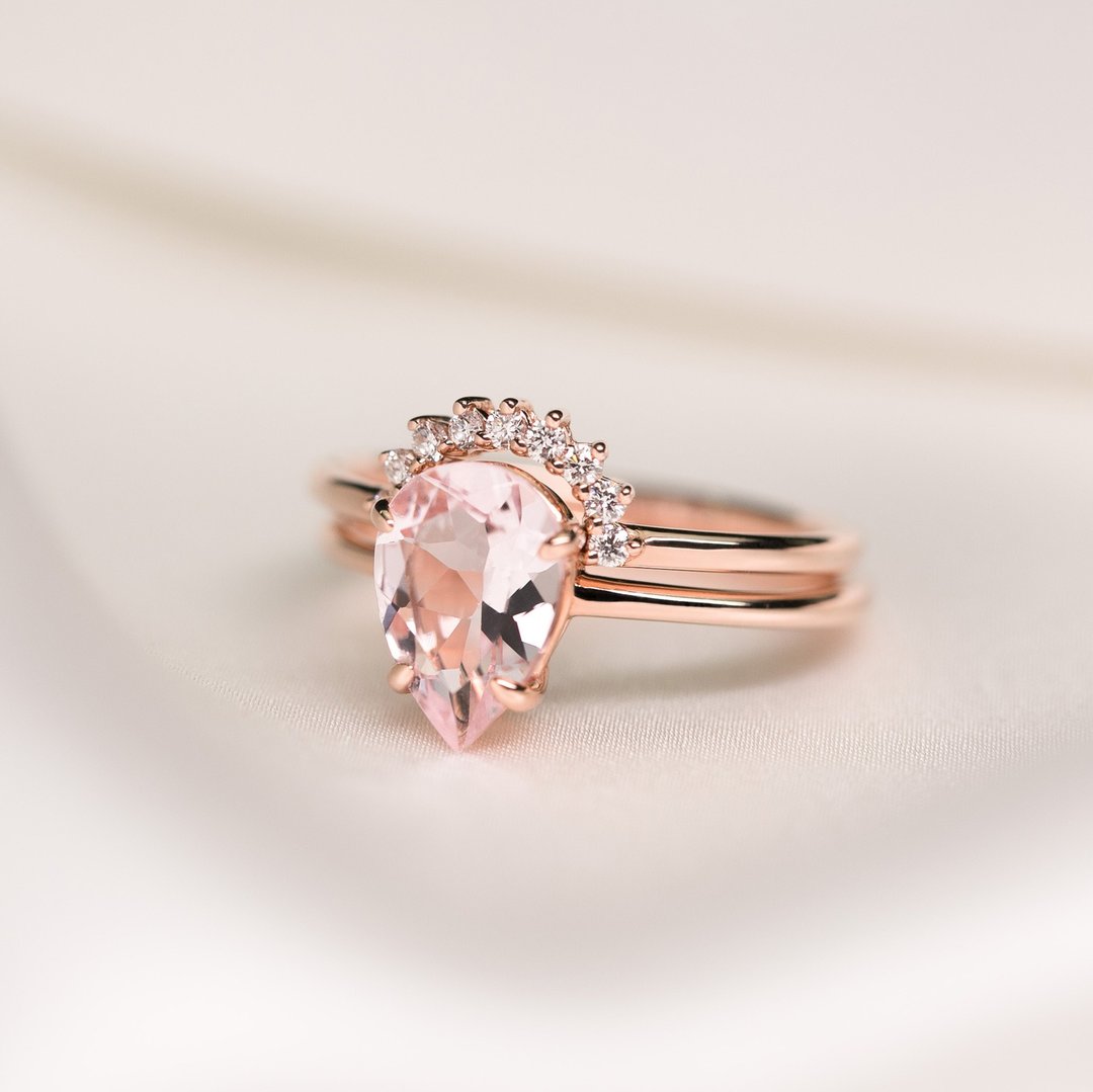 【PurpleMay Jewellery】18K粉色摩根石订婚戒 对戒 组合 R-074 - 戒指 - 宝石 粉红色
