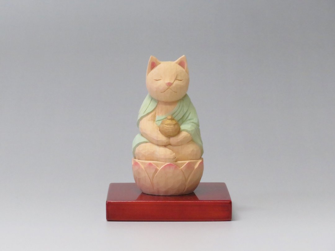 Wood carving Cat Buddha 2010 - 玩偶/公仔 - 木头 橘色