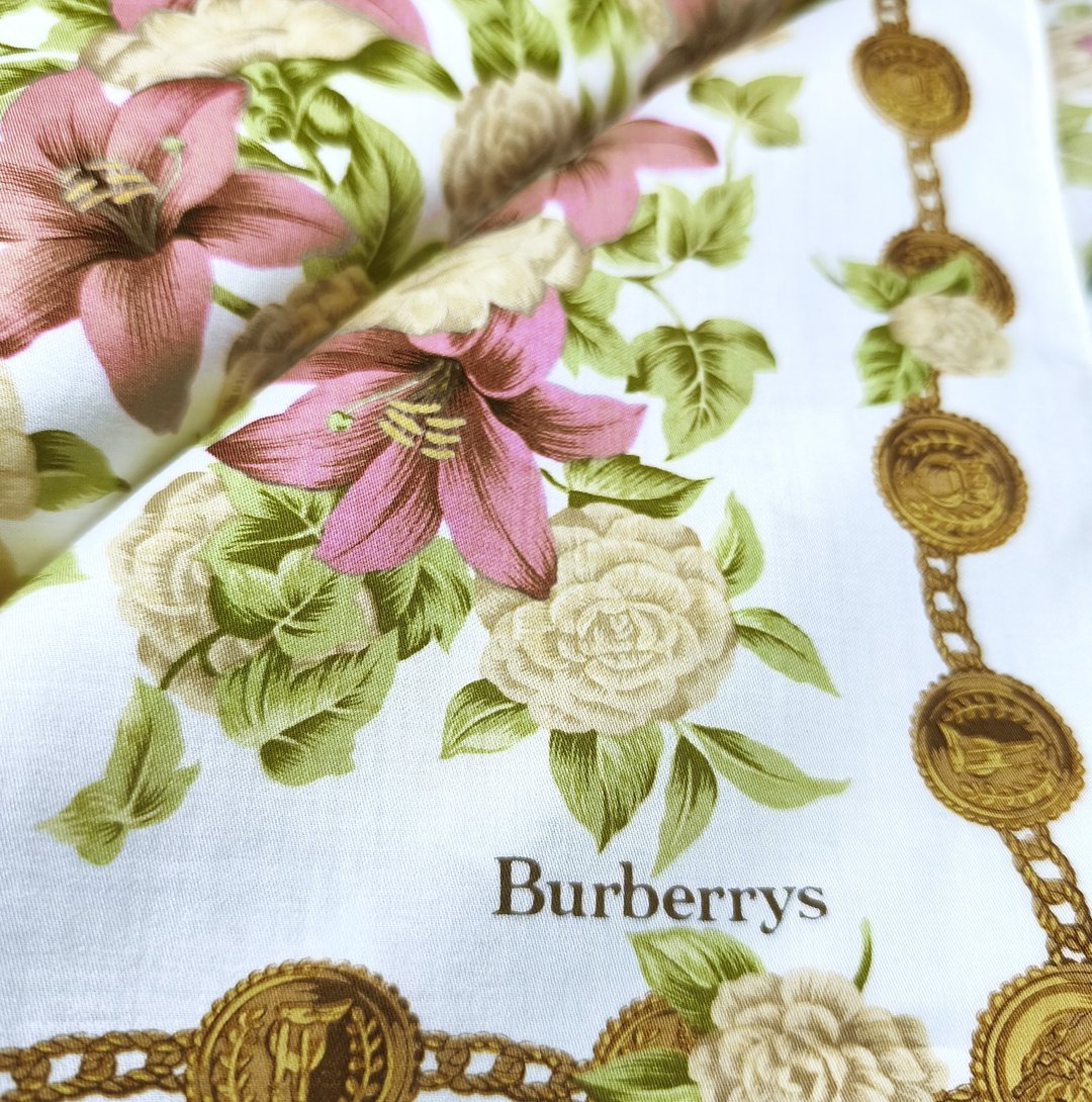 Burberry 古董手帕 花卉图案 19 x 19 英寸 - 手帕/方巾 - 棉 卡其色