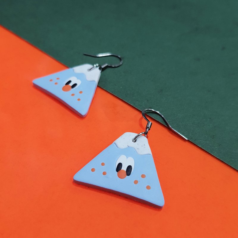 ㄎㄧㄤ系列 耳环-fujisan浅蓝 软陶耳环 雀斑 富士山(可改耳夹 - 耳环/耳夹 - 其他材质 蓝色