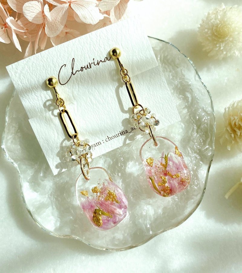 Spring colored cherry blossom Clip-On, earrings - 耳环/耳夹 - 树脂 粉红色