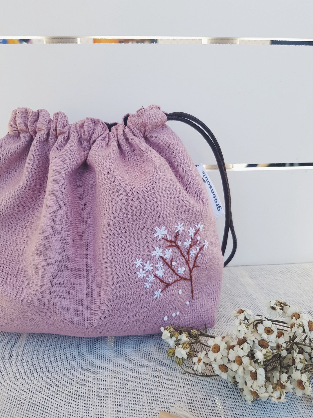 Cherry Blossom 束口收内袋 - 化妆包/杂物包 - 棉 粉红色