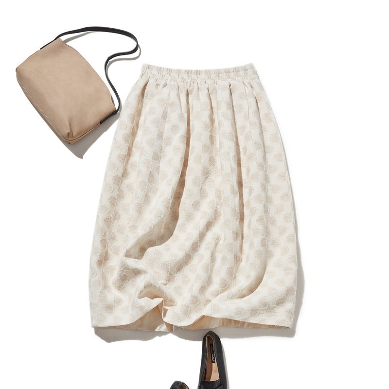 【复古现代的廓形】棉麻材质 气球裙 长裙 内衬裙 250910-1 - 裙子 - 棉．麻 卡其色