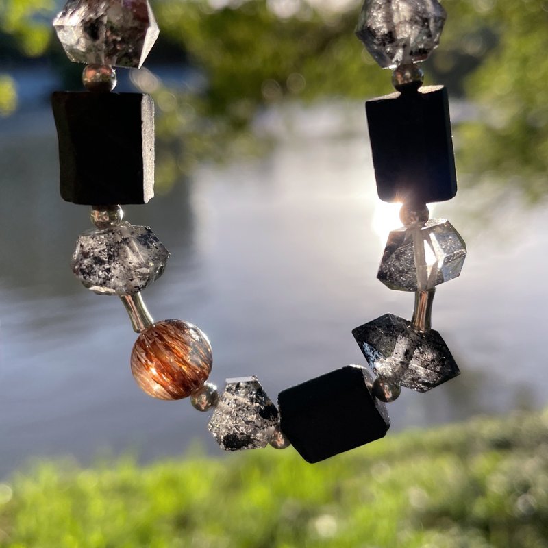 闪灵钻 黑金超七 黑碧玺 招财 防小人手链 - 手链/手环 - 半宝石 黑色