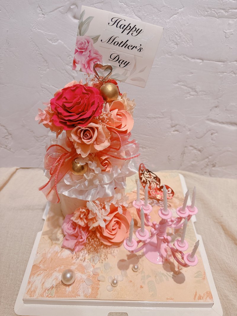 黏土花双层蛋糕 - 摆饰 - 粘土 粉红色