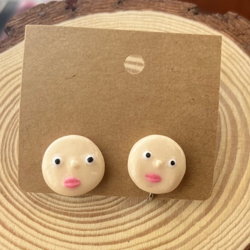 可爱脸庞造型耳环 - 耳环/耳夹 - 粘土 银色