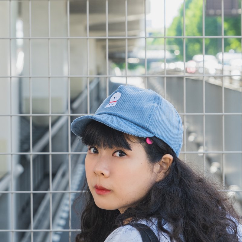灯芯绒刺绣棒球帽 / 晴天娃娃 - 帽子 - 棉．麻 蓝色