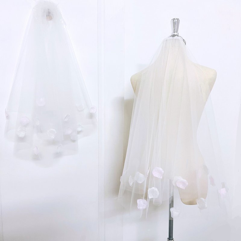 White&Pink flower Veil : Wedding bridal veil - 发饰 - 绣线 