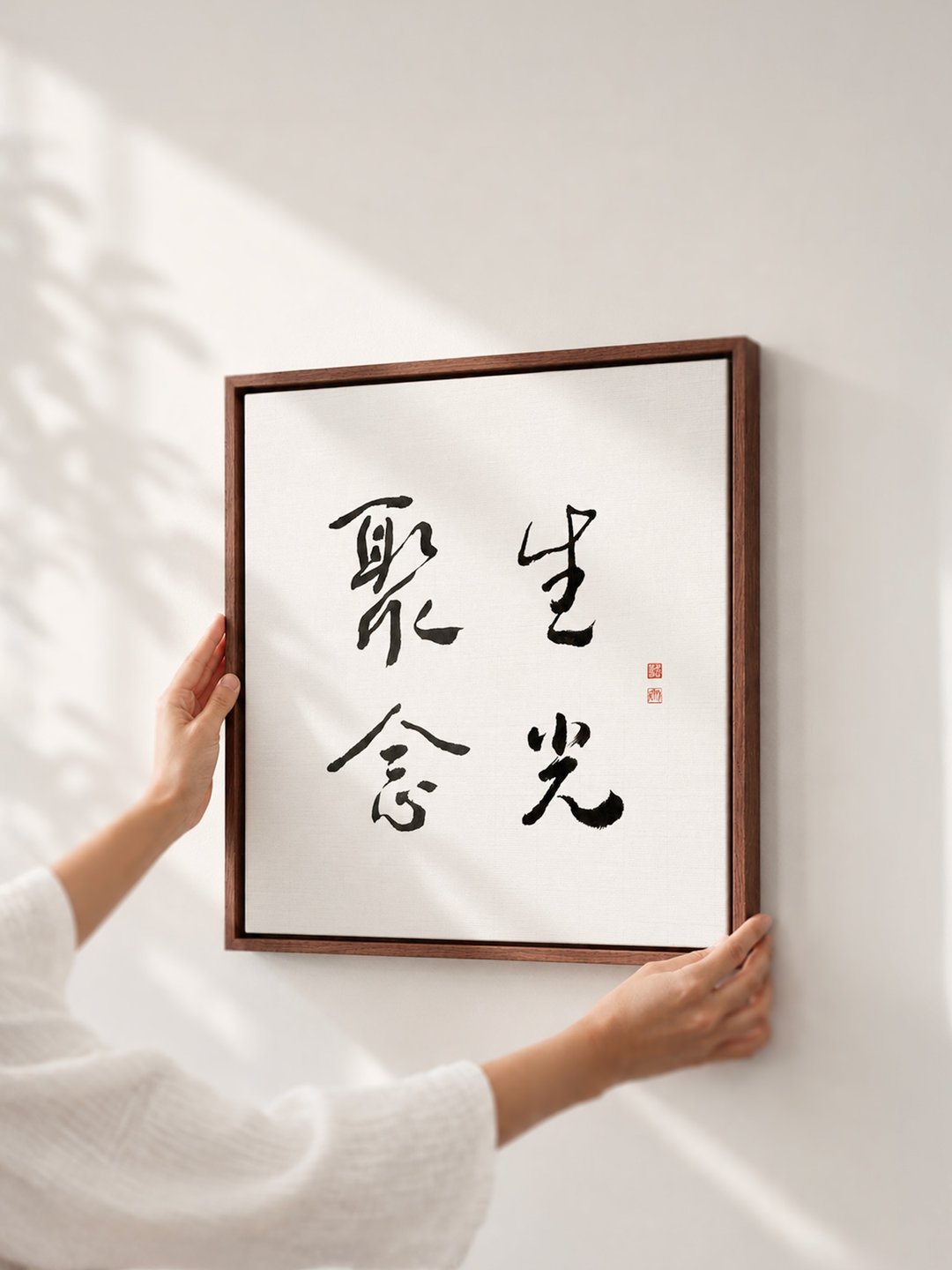 聚念生光 | 书法手写字复制画 胡桃木色实木框居家挂画 - 海报/装饰画/版画 - 木头 