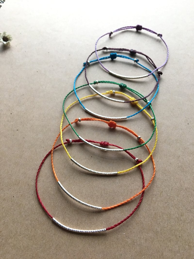 简约彩色银管细手链 红线祈福手链 姊妹链巴西蜡线 /925纯银/脚链 - 手链/手环 - 其他金属 多色