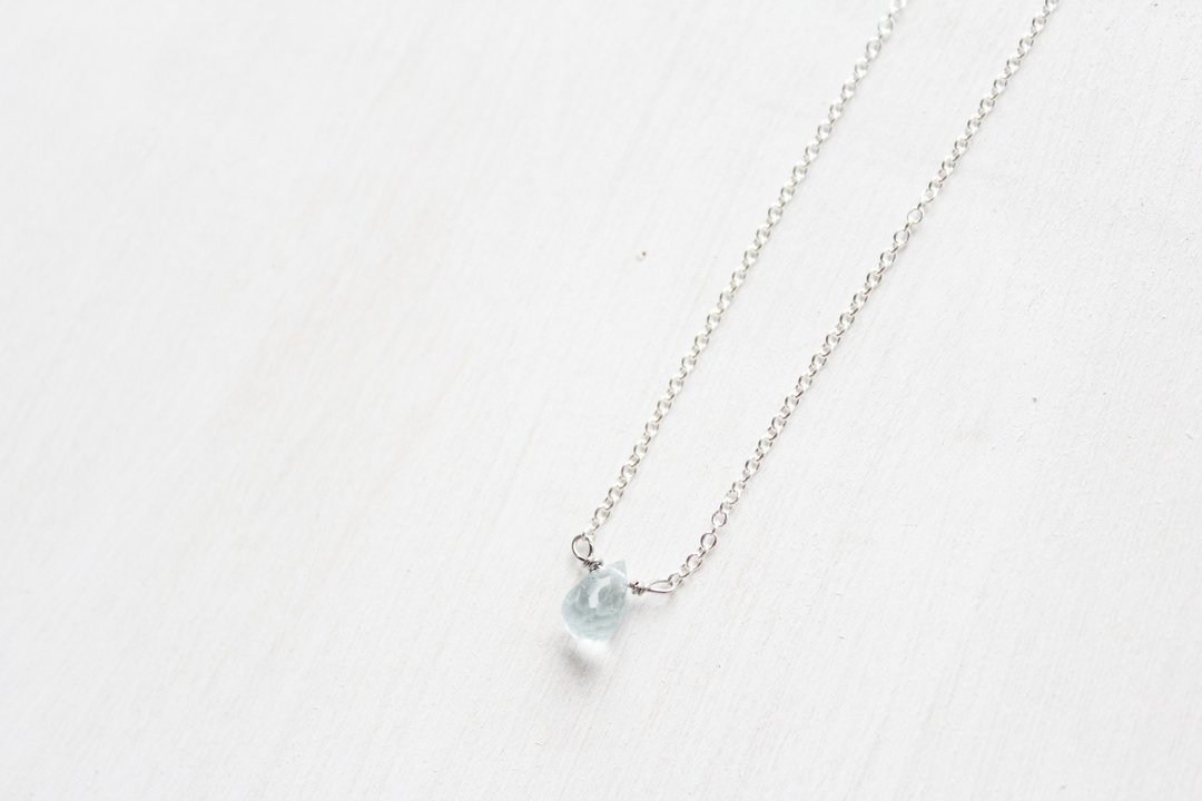 3月诞生石-海蓝宝 / Aquamarine/アクアマリン纯银锁骨项链 - 项链 - 宝石 蓝色