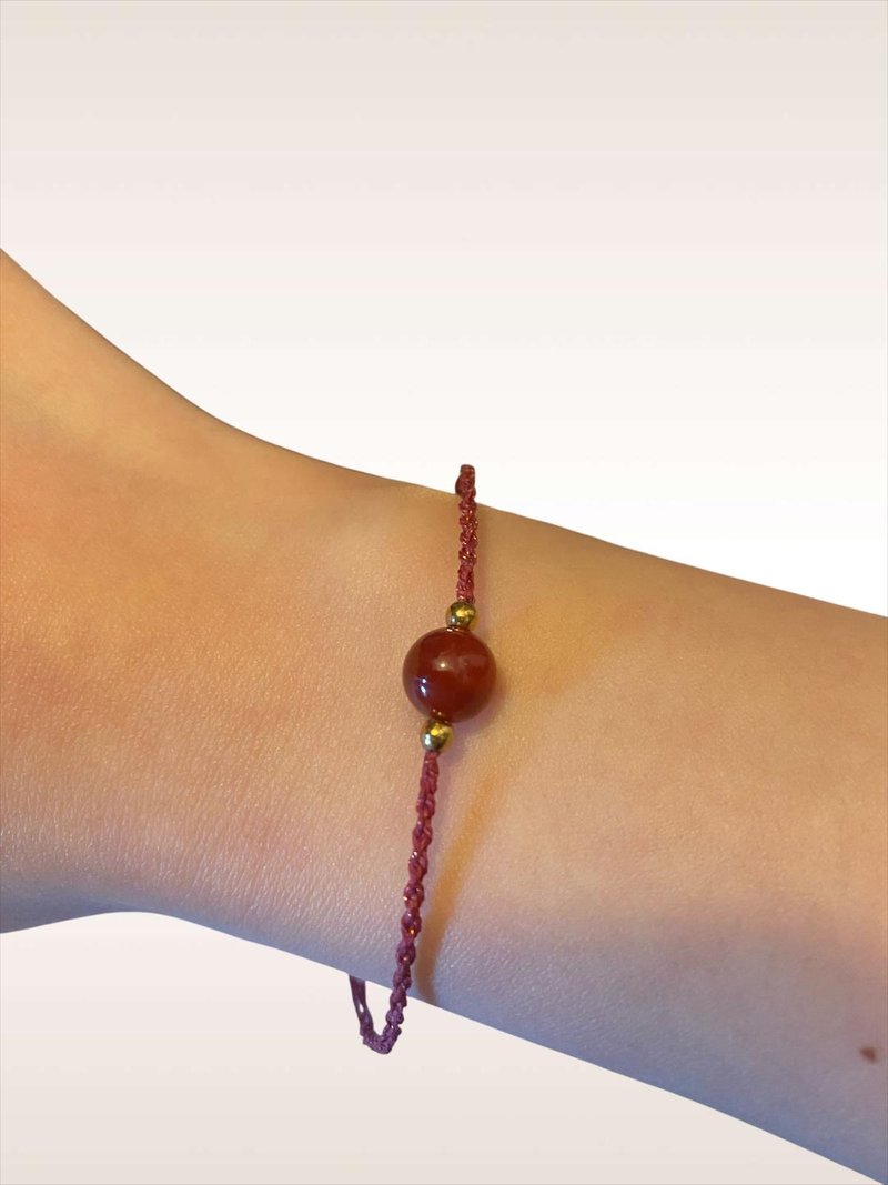 极细钛钢蜡线红玛瑙平安手绳 - 手链/手环 - 其他材质 红色