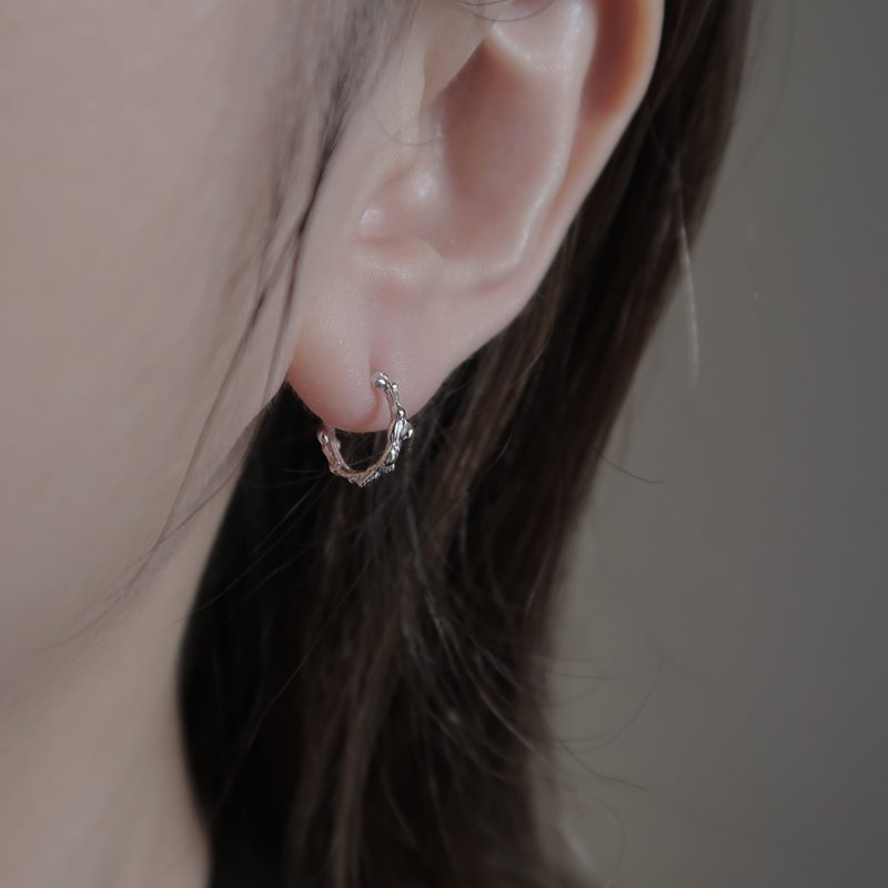 森林系 925纯银 细雨林 C型 耳环 耳夹 一对 免费送礼包装 - 耳环/耳夹 - 纯银 