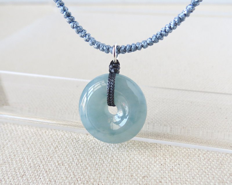 本命年【 岁岁平安】冰蓝意境棉平安扣翡翠丝光编织项链FA01开运 - 长链 - 宝石 多色