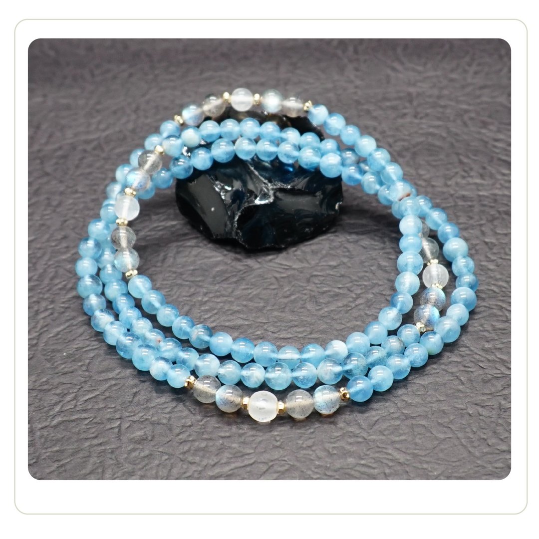 Zen | 108念珠 108 Beads  海蓝宝 灰月亮石 月亮石 六字大明咒 - 手链/手环 - 水晶 