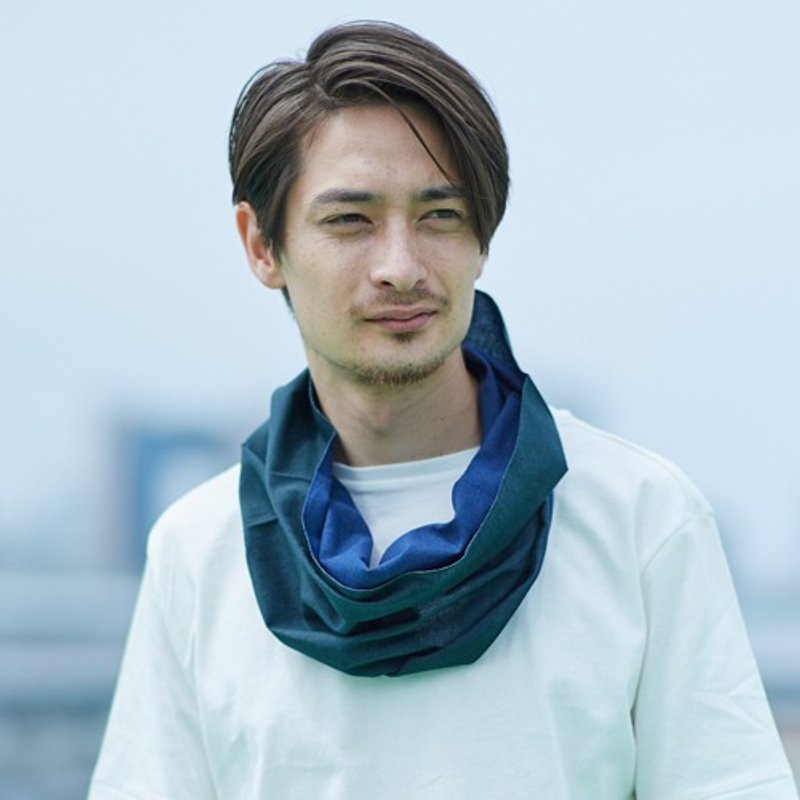 围脖 Oo 深蓝×浓绿 L size - 丝巾 - 棉．麻 蓝色