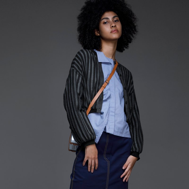 疏密条纹毛料罩衫 - 女装针织衫/毛衣 - 羊毛 灰色