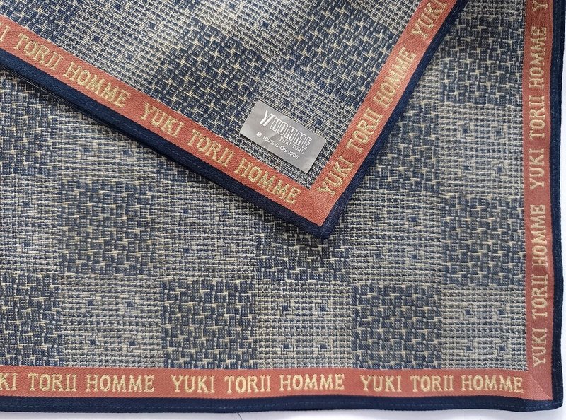 Yuki Tori Homme 复古方巾 棋盘格 18.5 x 18.5 英寸 - 手帕/方巾 - 棉．麻 灰色