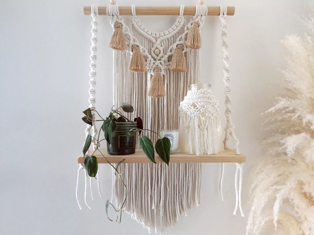Macrame  原木置物层架  流苏壁幔展示架 - 墙贴/壁贴 - 棉 
