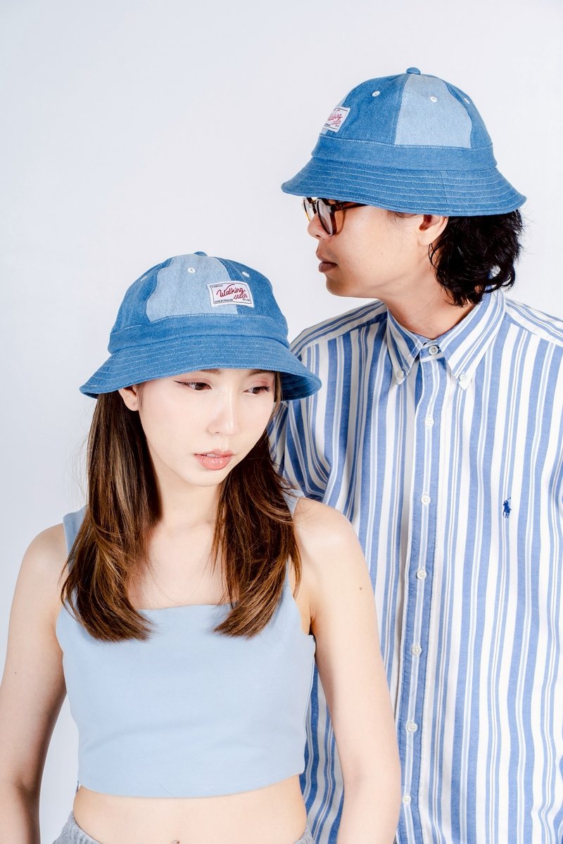 爸爸渔夫帽：牛仔布 - 帽子 - 棉．麻 蓝色