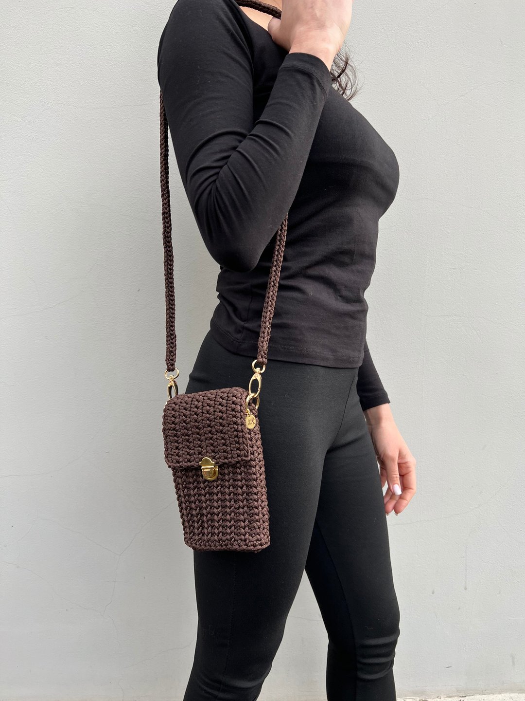 Chocolate Phone Bag, Brown Crossbody, Backpack, Phone Case, Small Bag - 侧背包/斜挎包 - 聚酯纤维 咖啡色