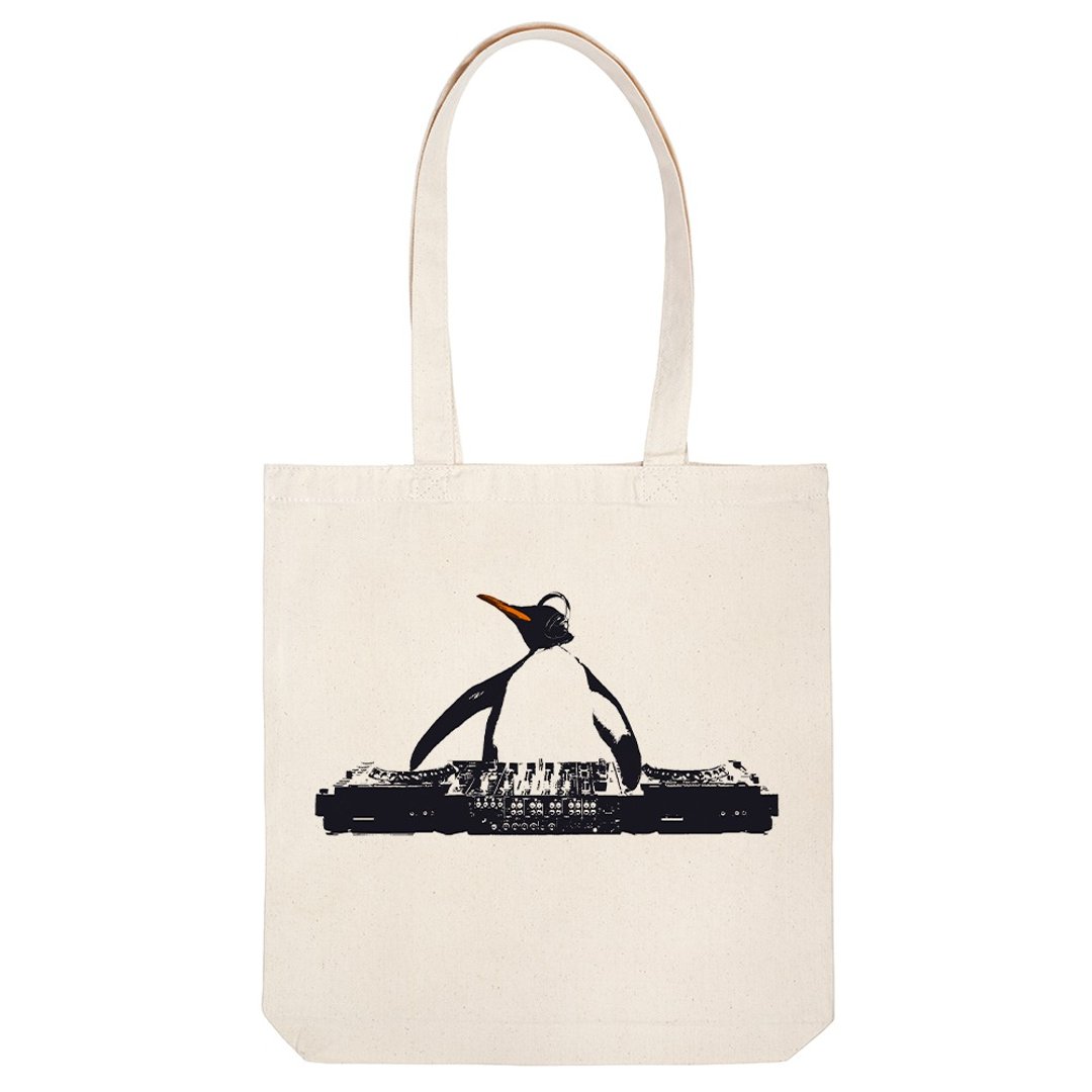 tote bag / DJ penguin - 手提包/手提袋 - 棉．麻 卡其色