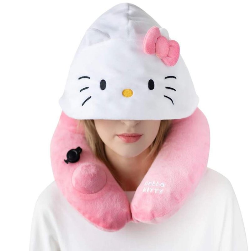 HELLO KITTY 3D 专利按压式充气连帽枕 - 颈枕/旅行枕 - 聚酯纤维 粉红色
