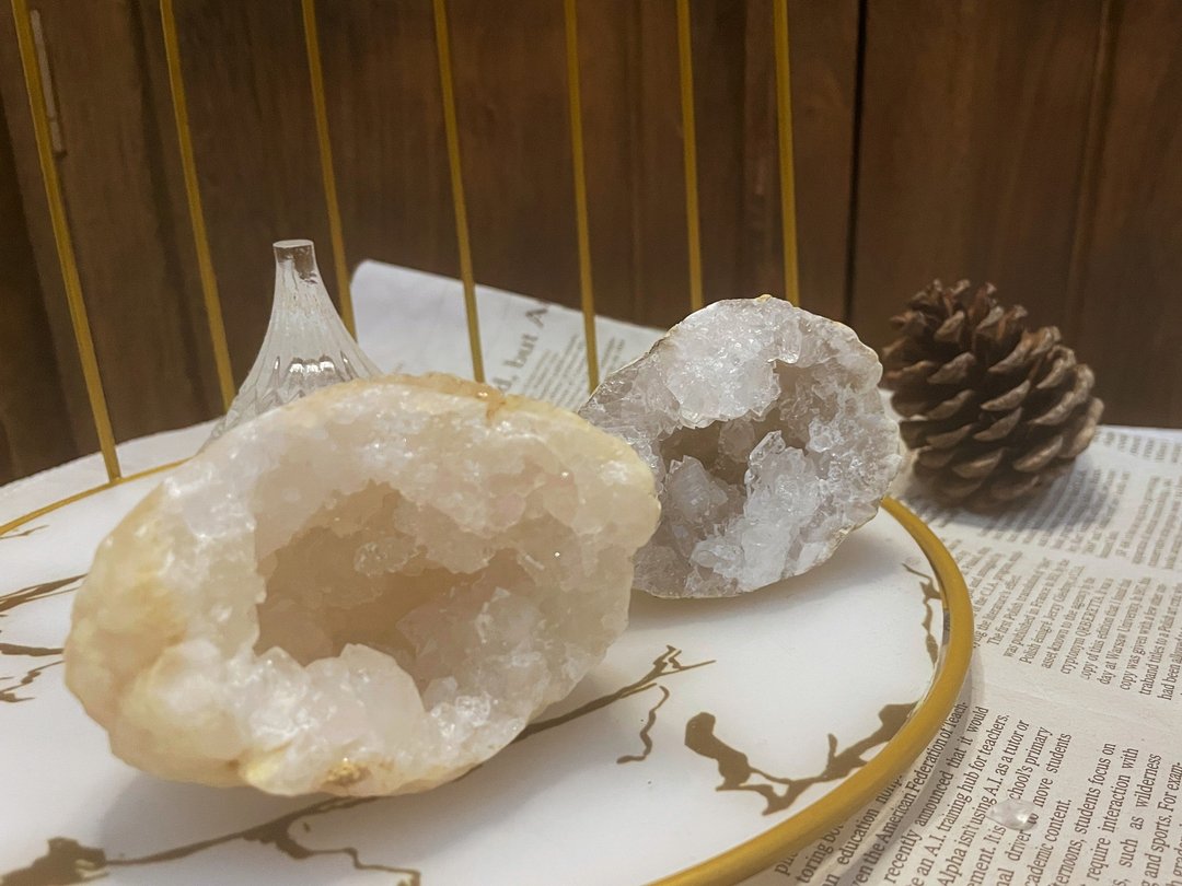 能量摆件 天然摩洛哥晶洞盲盒 消磁 净化  原石  聚宝盆 - 摆饰 - 水晶 白色