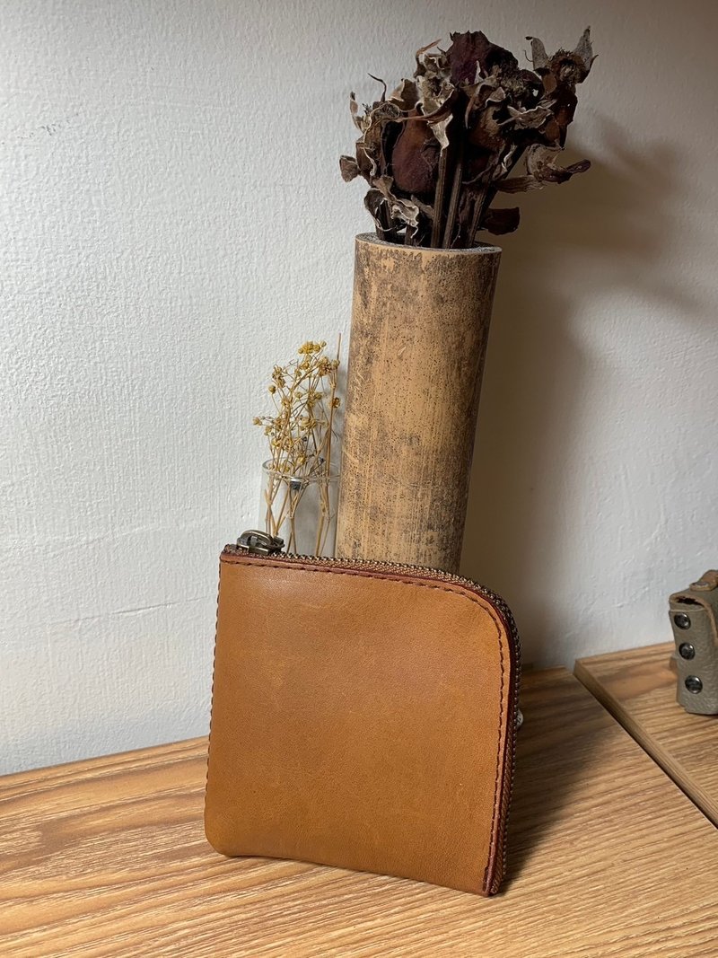 【梁絮皮艺】L型拉链皮夹/双色 牛皮真皮零钱包/卡片名片夹 - 皮夹/钱包 - 真皮 