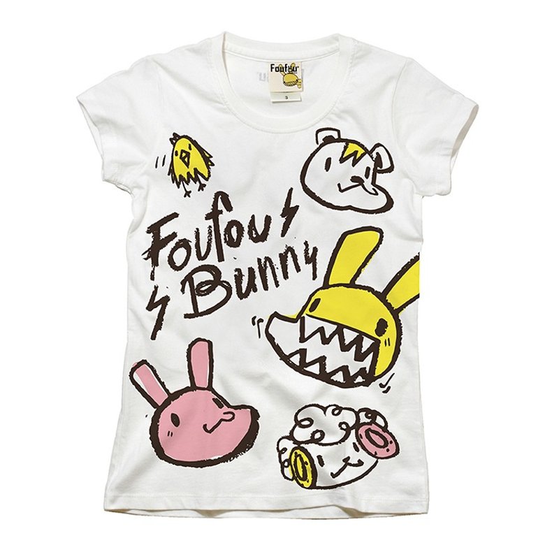 《Foufou》夏季短T - 孩童涂鸦 (白) - 女装 T 恤 - 棉．麻 白色