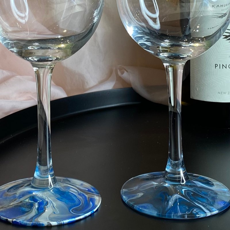 【 漩光之刻 | 海蓝韵 】手作葡萄酒杯 红酒杯 2入 - 酒杯/酒器 - 玻璃 