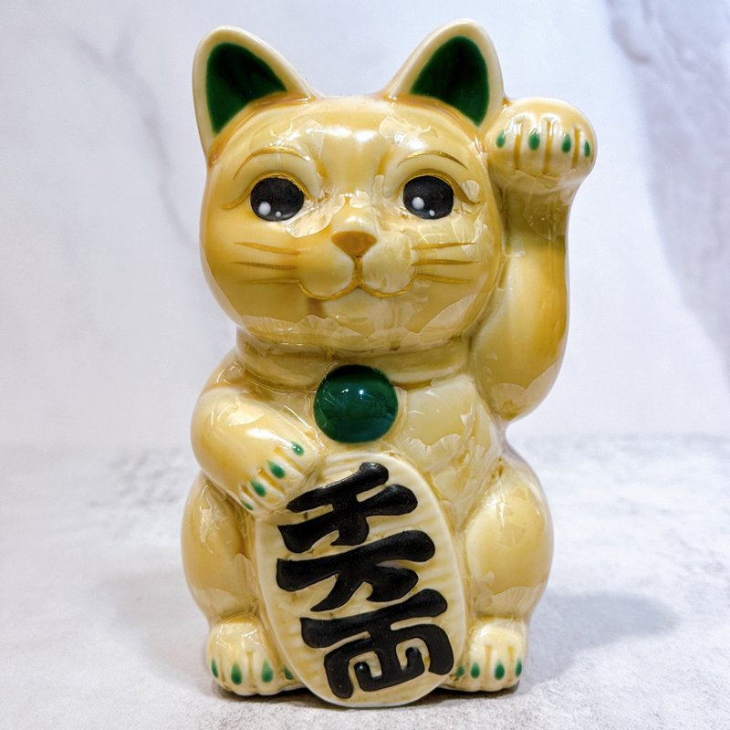 【晶绿招财】日本清水烧招财猫 | 花结晶 金花 千万両 左 - 摆饰 - 瓷 金色