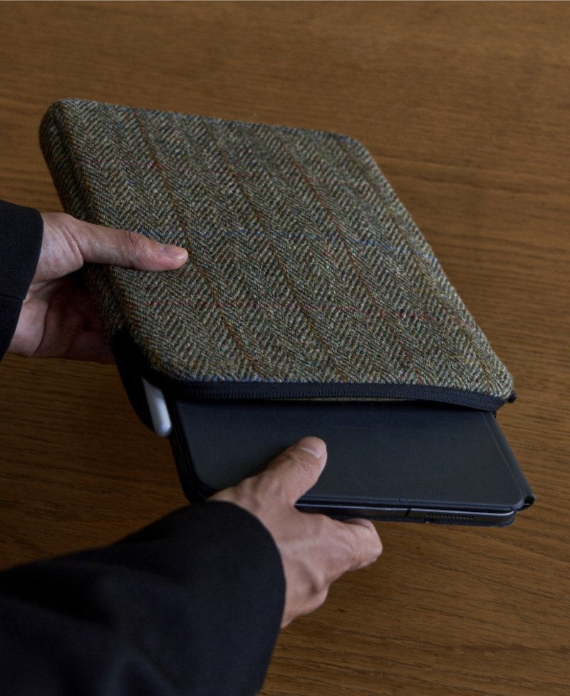 蘇格蘭哈里斯粗花呢 iPad 保護套 分層收納 防水減震 哈瓦那綠 - 平板/电脑保护壳 - 羊毛 绿色