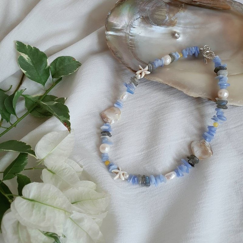 Blue Agate Natural Stone Necklace | Beach Necklace | 100% Handmade - 项链 - 宝石 蓝色