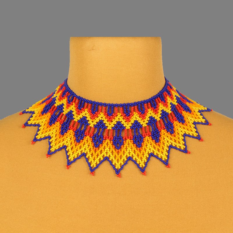 蓝黄色项链 优雅串珠饰品，现代风格项链 精致送给女儿 - 锁骨链 - 玻璃 蓝色