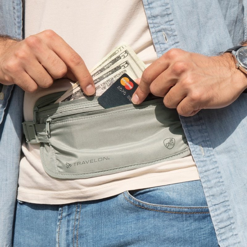 【TRAVELON】双层防盗贴身腰包(灰) | RFID 防割 防抢 贴身包 - 侧背包/斜挎包 - 聚酯纤维 灰色