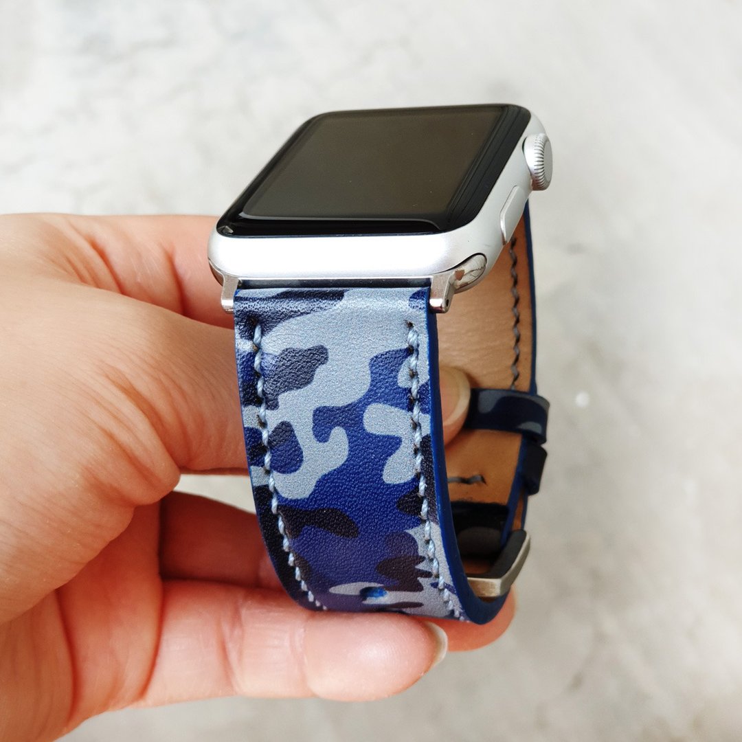 Apple Watch军用表带皮革不是帆布 - 表带 - 真皮 蓝色
