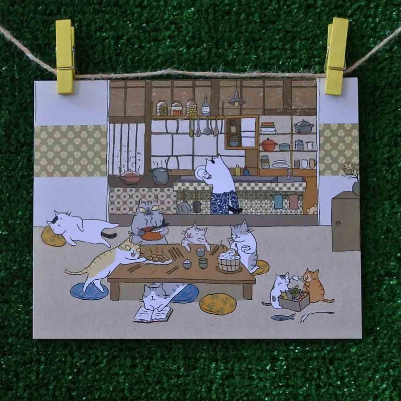 3猫小铺猫咪插画明信片(画家:猫小姐) – 猫一家的晚餐 - 卡片/明信片 - 纸 