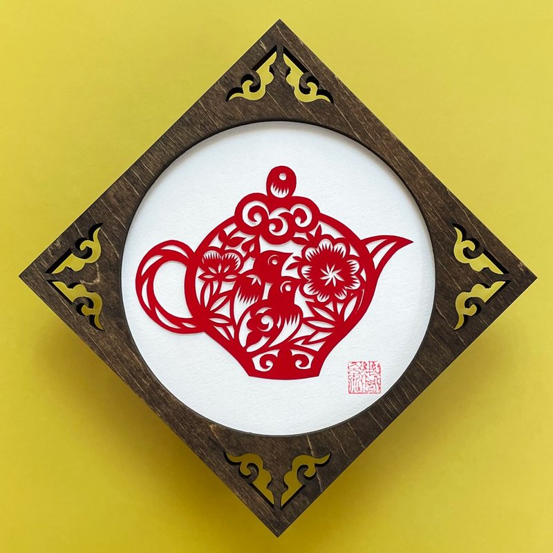 订制木框剪纸/茶具图案 7 - 海报/装饰画/版画 - 纸 红色