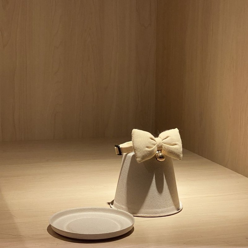 简约手工定制猫项圈 | Clay Yellow Bow Cat Collar - 项圈/牵绳 - 棉．麻 黄色