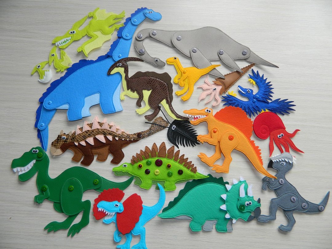 Dino world, Dinosaur birthday, Felt Dinosaur Set, Sensory Montessori game - 玩具/玩偶 - 其他材质 绿色