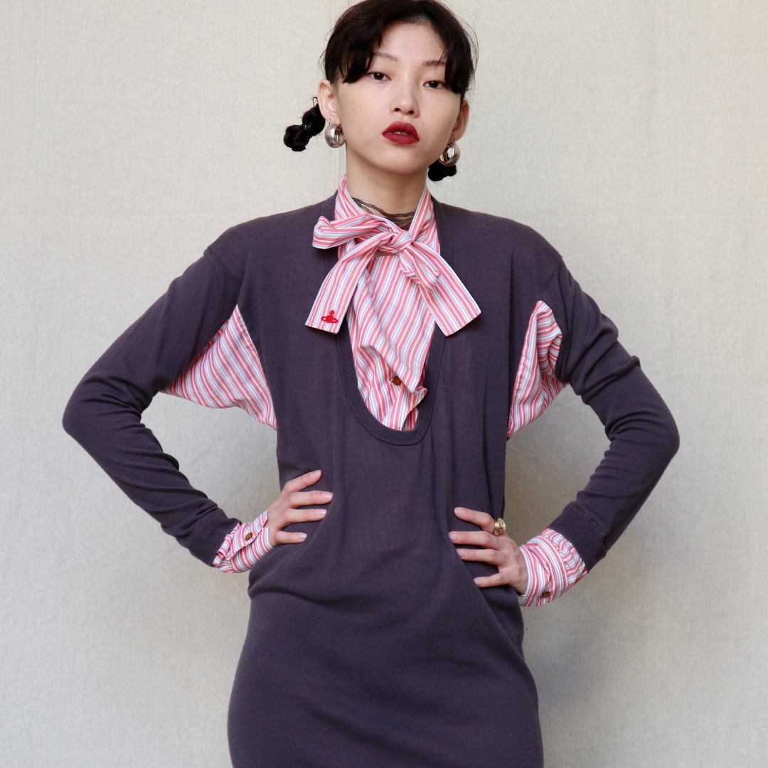 南瓜Vintage。Vivienne Westwood 拼接 绑带 解构 针织 洋装 - 洋装/连衣裙 - 棉 