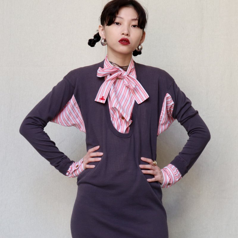 南瓜Vintage。Vivienne Westwood 拼接 绑带 解构 针织 洋装 - 洋装/连衣裙 - 棉．麻 