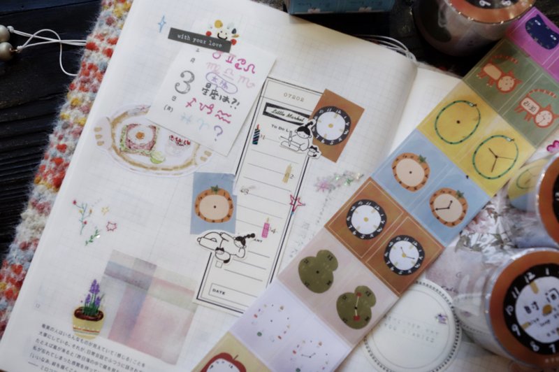 時間 かわいい時計いろいろ 手帳デコ 和紙膠帶 (kiss-cut) - 纸胶带 - 其他材质 多色