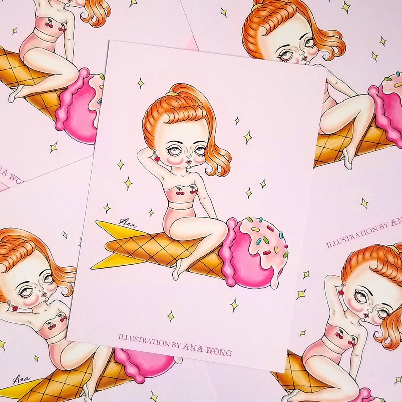 暗黑甜美风插画 Sweet adventure 冰淇淋女孩 明信片 - 卡片/明信片 - 纸 多色