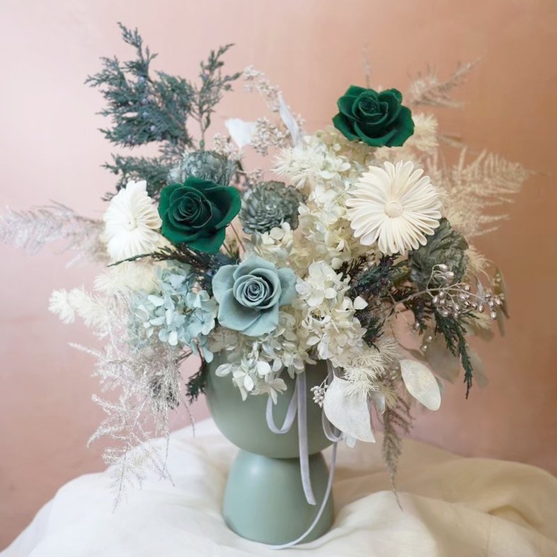 橄绿系 永生玫瑰盆花 - 干燥花/捧花 - 植物．花 绿色